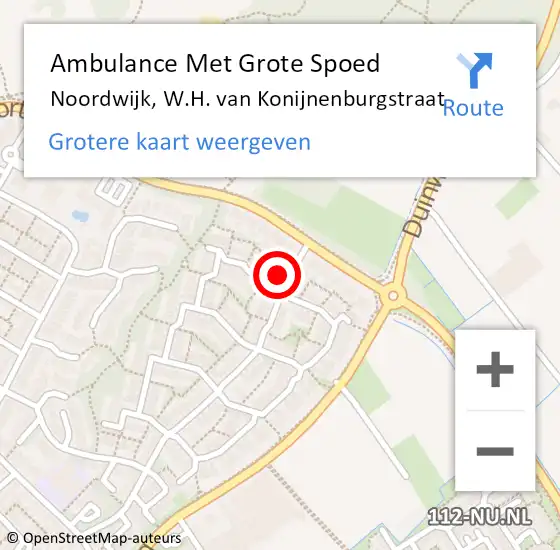 Locatie op kaart van de 112 melding: Ambulance Met Grote Spoed Naar Noordwijk, W.H. van Konijnenburgstraat op 5 april 2024 18:18