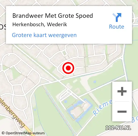 Locatie op kaart van de 112 melding: Brandweer Met Grote Spoed Naar Herkenbosch, Wederik op 5 april 2024 18:44