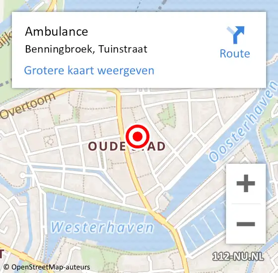 Locatie op kaart van de 112 melding: Ambulance Benningbroek, Tuinstraat op 5 april 2024 19:23