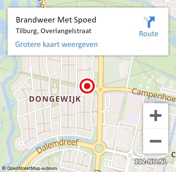 Locatie op kaart van de 112 melding: Brandweer Met Spoed Naar Tilburg, Overlangelstraat op 5 april 2024 20:03