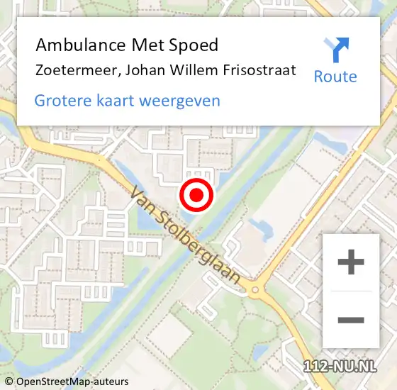 Locatie op kaart van de 112 melding: Ambulance Met Spoed Naar Zoetermeer, Johan Willem Frisostraat op 5 april 2024 20:14