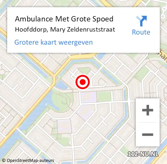 Locatie op kaart van de 112 melding: Ambulance Met Grote Spoed Naar Hoofddorp, Mary Zeldenruststraat op 5 april 2024 20:16