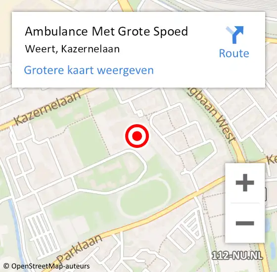 Locatie op kaart van de 112 melding: Ambulance Met Grote Spoed Naar Weert, Kazernelaan op 5 april 2024 20:21