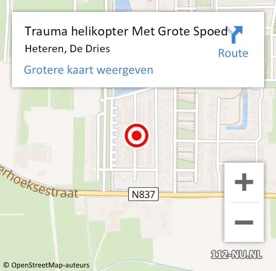 Locatie op kaart van de 112 melding: Trauma helikopter Met Grote Spoed Naar Heteren, De Dries op 5 april 2024 20:58