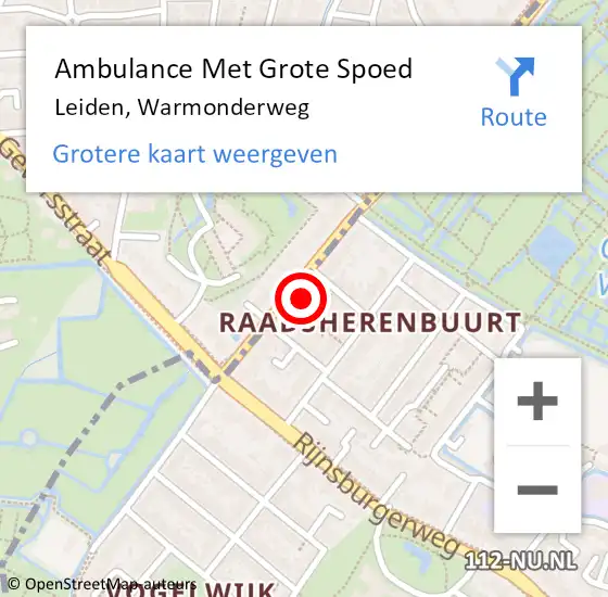 Locatie op kaart van de 112 melding: Ambulance Met Grote Spoed Naar Leiden, Warmonderweg op 5 april 2024 21:02