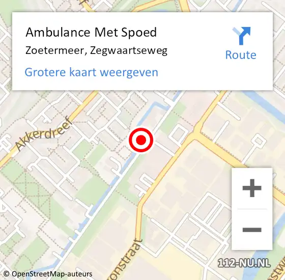 Locatie op kaart van de 112 melding: Ambulance Met Spoed Naar Zoetermeer, Zegwaartseweg op 5 april 2024 21:25