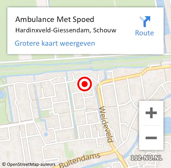 Locatie op kaart van de 112 melding: Ambulance Met Spoed Naar Hardinxveld-Giessendam, Schouw op 5 april 2024 21:31