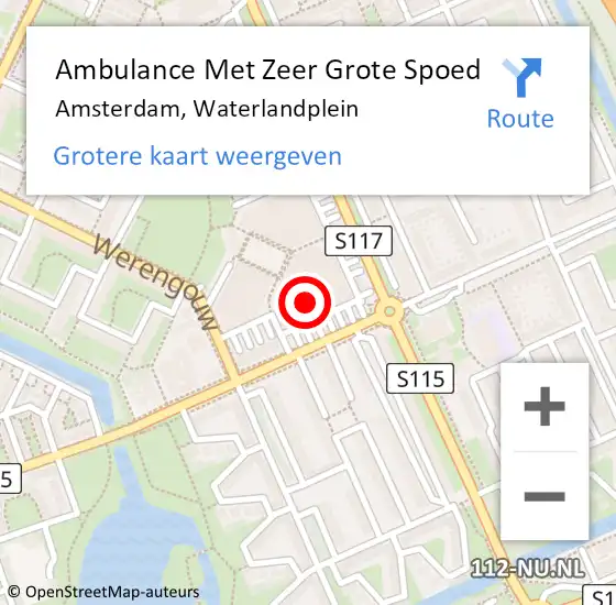 Locatie op kaart van de 112 melding: Ambulance Met Zeer Grote Spoed Naar Amsterdam, Waterlandplein op 5 april 2024 21:34