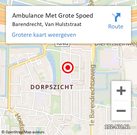 Locatie op kaart van de 112 melding: Ambulance Met Grote Spoed Naar Barendrecht, Van Hulststraat op 5 april 2024 21:54