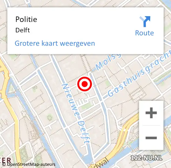 Locatie op kaart van de 112 melding: Politie Delft op 5 april 2024 21:56