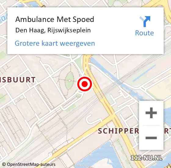 Locatie op kaart van de 112 melding: Ambulance Met Spoed Naar Den Haag, Rijswijkseplein op 5 april 2024 22:09