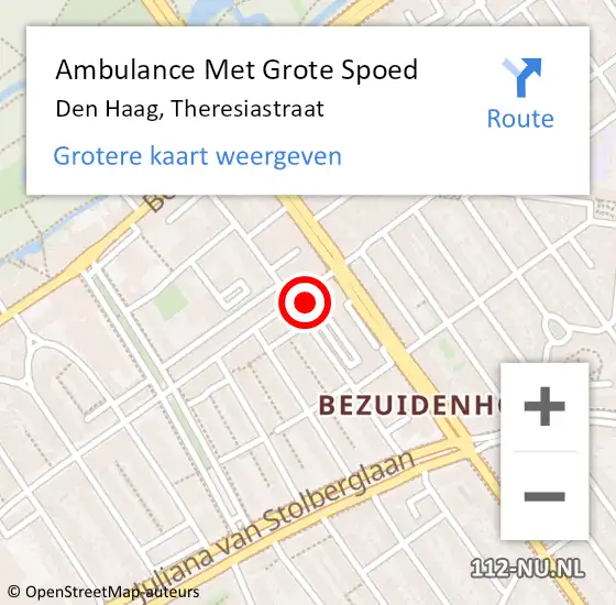 Locatie op kaart van de 112 melding: Ambulance Met Grote Spoed Naar Den Haag, Theresiastraat op 5 april 2024 22:32