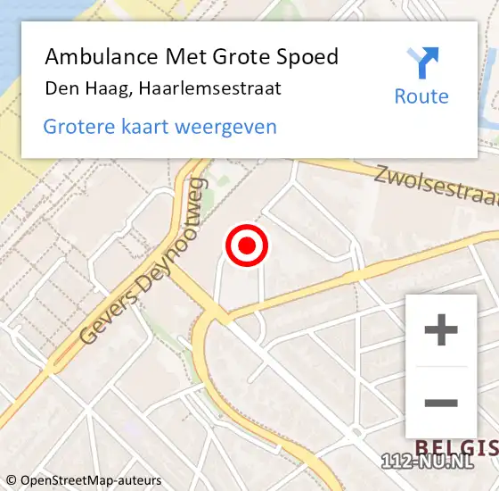 Locatie op kaart van de 112 melding: Ambulance Met Grote Spoed Naar Den Haag, Haarlemsestraat op 5 april 2024 22:42