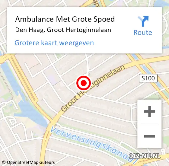 Locatie op kaart van de 112 melding: Ambulance Met Grote Spoed Naar Den Haag, Groot Hertoginnelaan op 5 april 2024 23:33