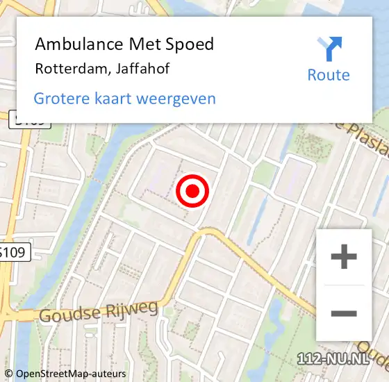 Locatie op kaart van de 112 melding: Ambulance Met Spoed Naar Rotterdam, Jaffahof op 5 april 2024 23:38