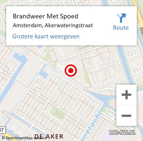 Locatie op kaart van de 112 melding: Brandweer Met Spoed Naar Amsterdam, Akerwateringstraat op 5 april 2024 23:44