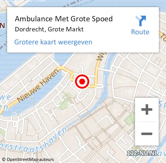 Locatie op kaart van de 112 melding: Ambulance Met Grote Spoed Naar Dordrecht, Grote Markt op 5 april 2024 23:54