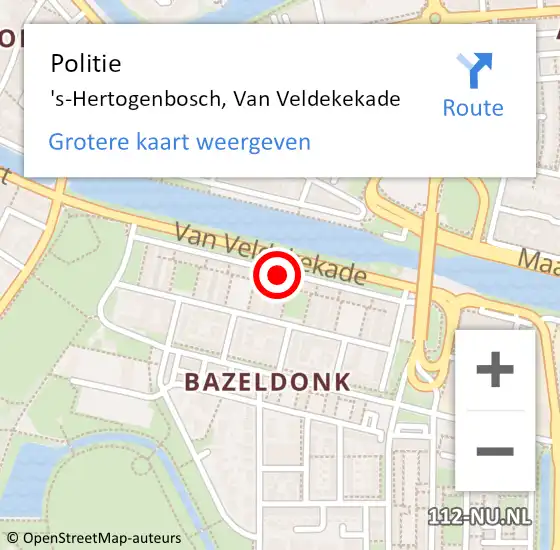 Locatie op kaart van de 112 melding: Politie 's-Hertogenbosch, Van Veldekekade op 6 april 2024 00:10