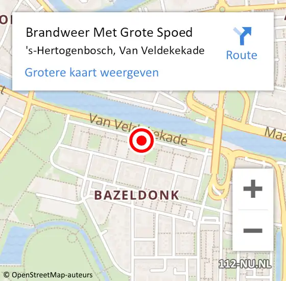 Locatie op kaart van de 112 melding: Brandweer Met Grote Spoed Naar 's-Hertogenbosch, Van Veldekekade op 6 april 2024 00:10