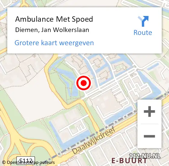 Locatie op kaart van de 112 melding: Ambulance Met Spoed Naar Diemen, Jan Wolkerslaan op 6 april 2024 00:38