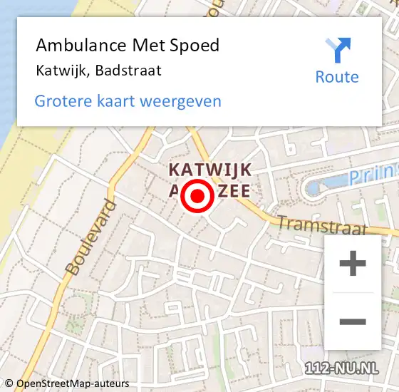 Locatie op kaart van de 112 melding: Ambulance Met Spoed Naar Katwijk, Badstraat op 6 april 2024 00:39