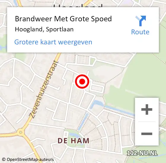 Locatie op kaart van de 112 melding: Brandweer Met Grote Spoed Naar Hoogland, Sportlaan op 6 april 2024 01:59