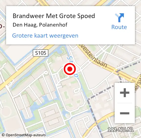 Locatie op kaart van de 112 melding: Brandweer Met Grote Spoed Naar Den Haag, Polanenhof op 6 april 2024 02:05