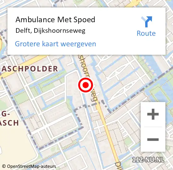 Locatie op kaart van de 112 melding: Ambulance Met Spoed Naar Delft, Dijkshoornseweg op 6 april 2024 02:14