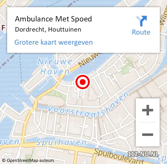 Locatie op kaart van de 112 melding: Ambulance Met Spoed Naar Dordrecht, Houttuinen op 6 april 2024 03:18