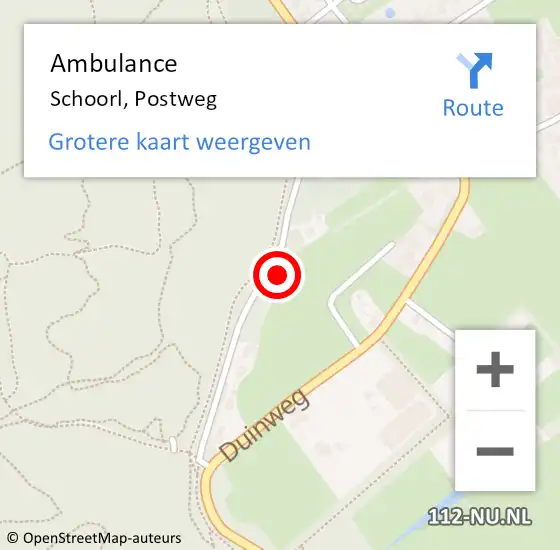 Locatie op kaart van de 112 melding: Ambulance Schoorl, Postweg op 6 april 2024 03:23