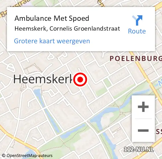 Locatie op kaart van de 112 melding: Ambulance Met Spoed Naar Heemskerk, Cornelis Groenlandstraat op 6 april 2024 03:29