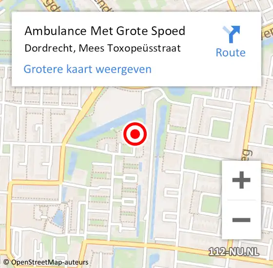 Locatie op kaart van de 112 melding: Ambulance Met Grote Spoed Naar Dordrecht, Mees Toxopeüsstraat op 6 april 2024 04:04