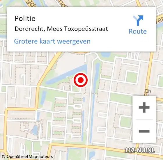 Locatie op kaart van de 112 melding: Politie Dordrecht, Mees Toxopeüsstraat op 6 april 2024 04:06