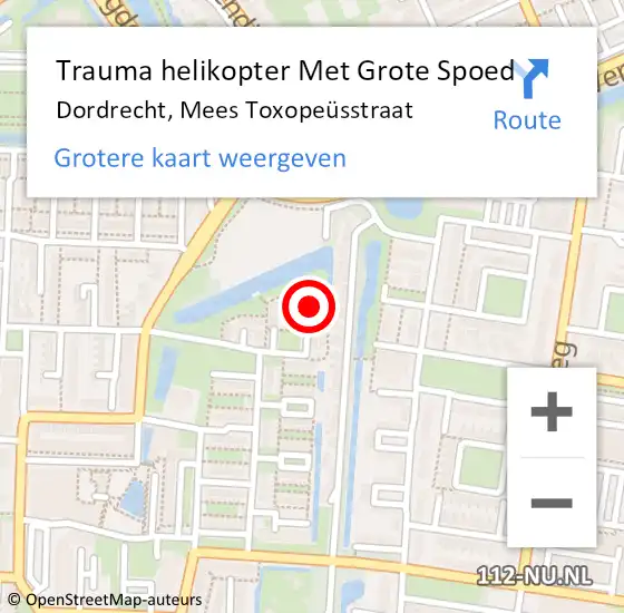 Locatie op kaart van de 112 melding: Trauma helikopter Met Grote Spoed Naar Dordrecht, Mees Toxopeüsstraat op 6 april 2024 04:07