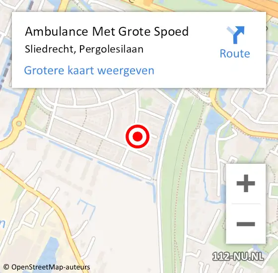 Locatie op kaart van de 112 melding: Ambulance Met Grote Spoed Naar Sliedrecht, Pergolesilaan op 6 april 2024 04:59