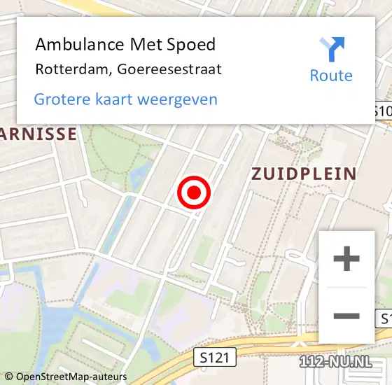 Locatie op kaart van de 112 melding: Ambulance Met Spoed Naar Rotterdam, Goereesestraat op 6 april 2024 06:04