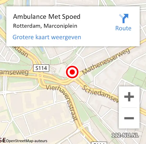Locatie op kaart van de 112 melding: Ambulance Met Spoed Naar Rotterdam, Marconiplein op 6 april 2024 06:42