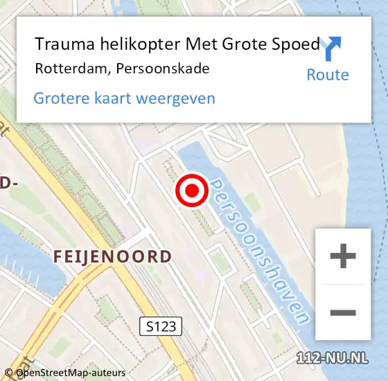 Locatie op kaart van de 112 melding: Trauma helikopter Met Grote Spoed Naar Rotterdam, Persoonskade op 6 april 2024 06:56