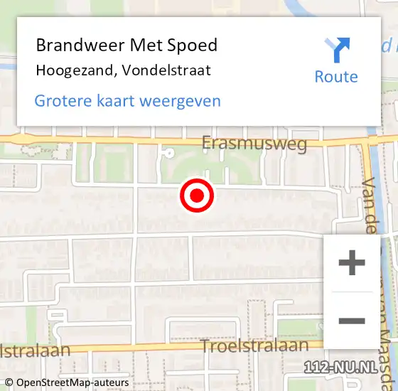 Locatie op kaart van de 112 melding: Brandweer Met Spoed Naar Hoogezand, Vondelstraat op 6 april 2024 06:57