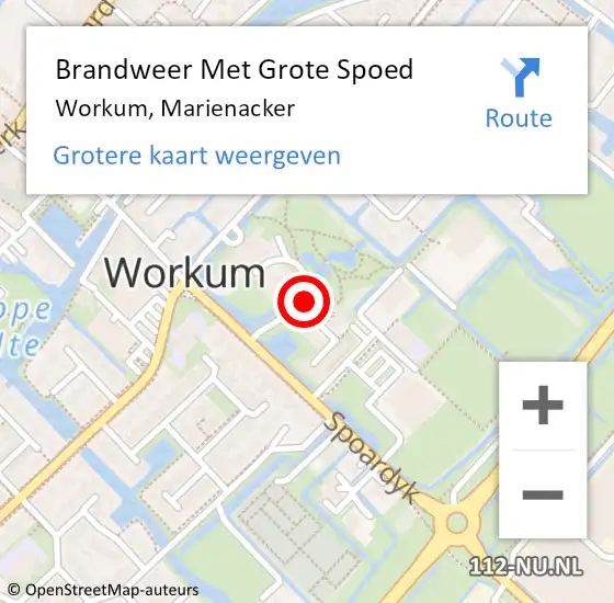 Locatie op kaart van de 112 melding: Brandweer Met Grote Spoed Naar Workum, Marienacker op 1 oktober 2014 14:30