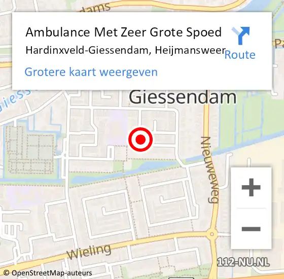 Locatie op kaart van de 112 melding: Ambulance Met Zeer Grote Spoed Naar Hardinxveld-Giessendam, Heijmansweer op 6 april 2024 07:17