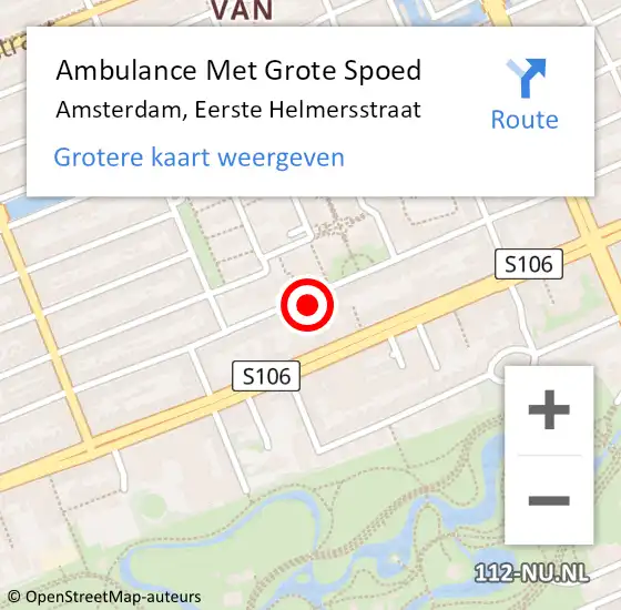 Locatie op kaart van de 112 melding: Ambulance Met Grote Spoed Naar Amsterdam, Eerste Helmersstraat op 6 april 2024 08:21