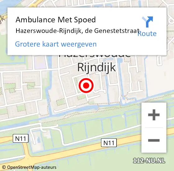 Locatie op kaart van de 112 melding: Ambulance Met Spoed Naar Hazerswoude-Rijndijk, de Genestetstraat op 6 april 2024 08:29