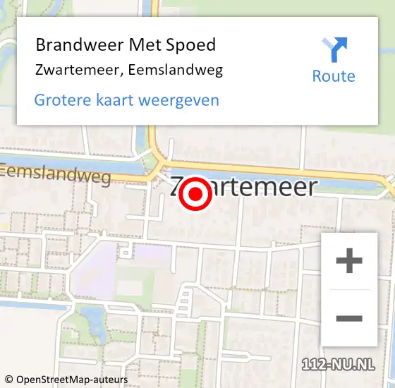 Locatie op kaart van de 112 melding: Brandweer Met Spoed Naar Zwartemeer, Eemslandweg op 6 april 2024 08:30