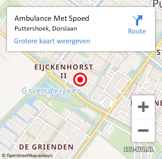 Locatie op kaart van de 112 melding: Ambulance Met Spoed Naar Puttershoek, Dorslaan op 6 april 2024 08:58