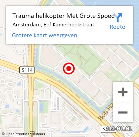 Locatie op kaart van de 112 melding: Trauma helikopter Met Grote Spoed Naar Amsterdam, Eef Kamerbeekstraat op 6 april 2024 09:18