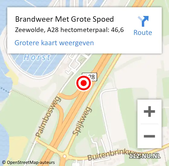 Locatie op kaart van de 112 melding: Brandweer Met Grote Spoed Naar Zeewolde, A28 hectometerpaal: 46,6 op 6 april 2024 09:23