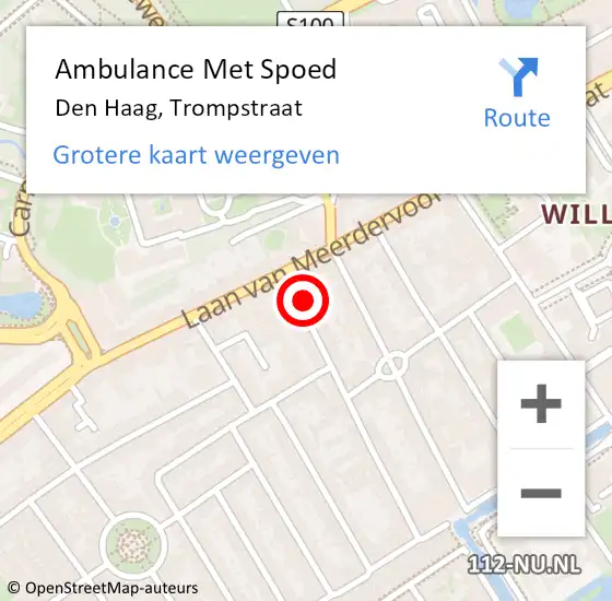 Locatie op kaart van de 112 melding: Ambulance Met Spoed Naar Den Haag, Trompstraat op 6 april 2024 09:49