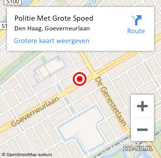 Locatie op kaart van de 112 melding: Politie Met Grote Spoed Naar Den Haag, Goeverneurlaan op 6 april 2024 09:58