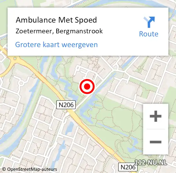 Locatie op kaart van de 112 melding: Ambulance Met Spoed Naar Zoetermeer, Bergmanstrook op 6 april 2024 09:59